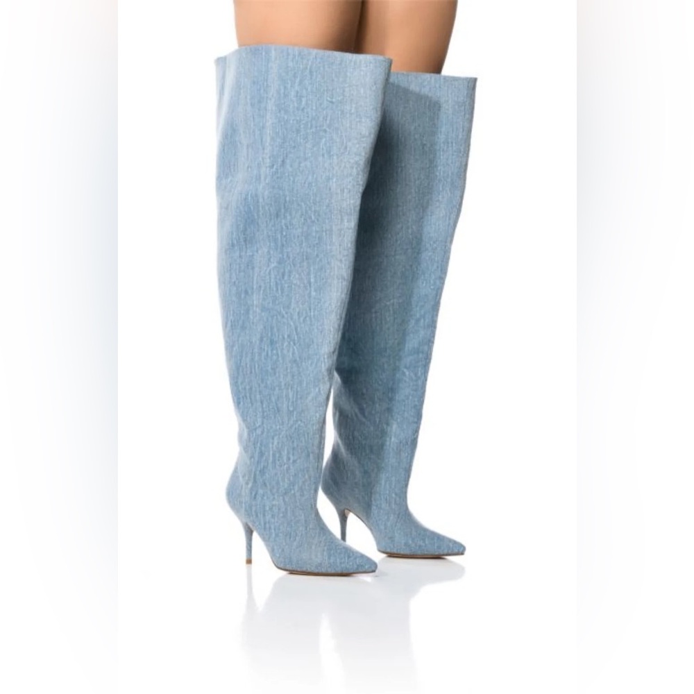 Azalea Wang- AMBY-DENIM THIGH HIGH STILETTO BOOT